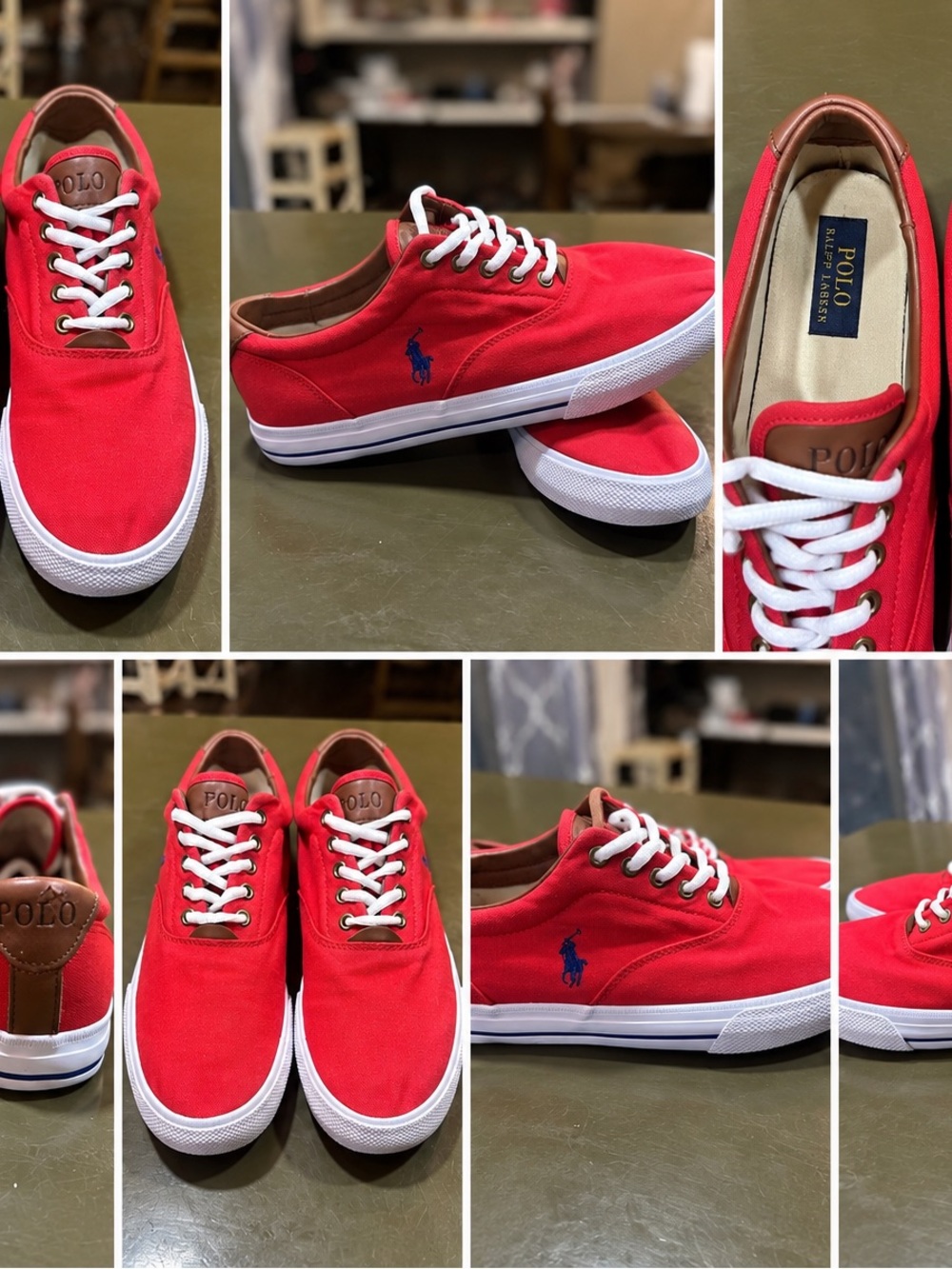 Polo by Ralph Lauren Red Canvas Low-Top Sneakers with White Sole